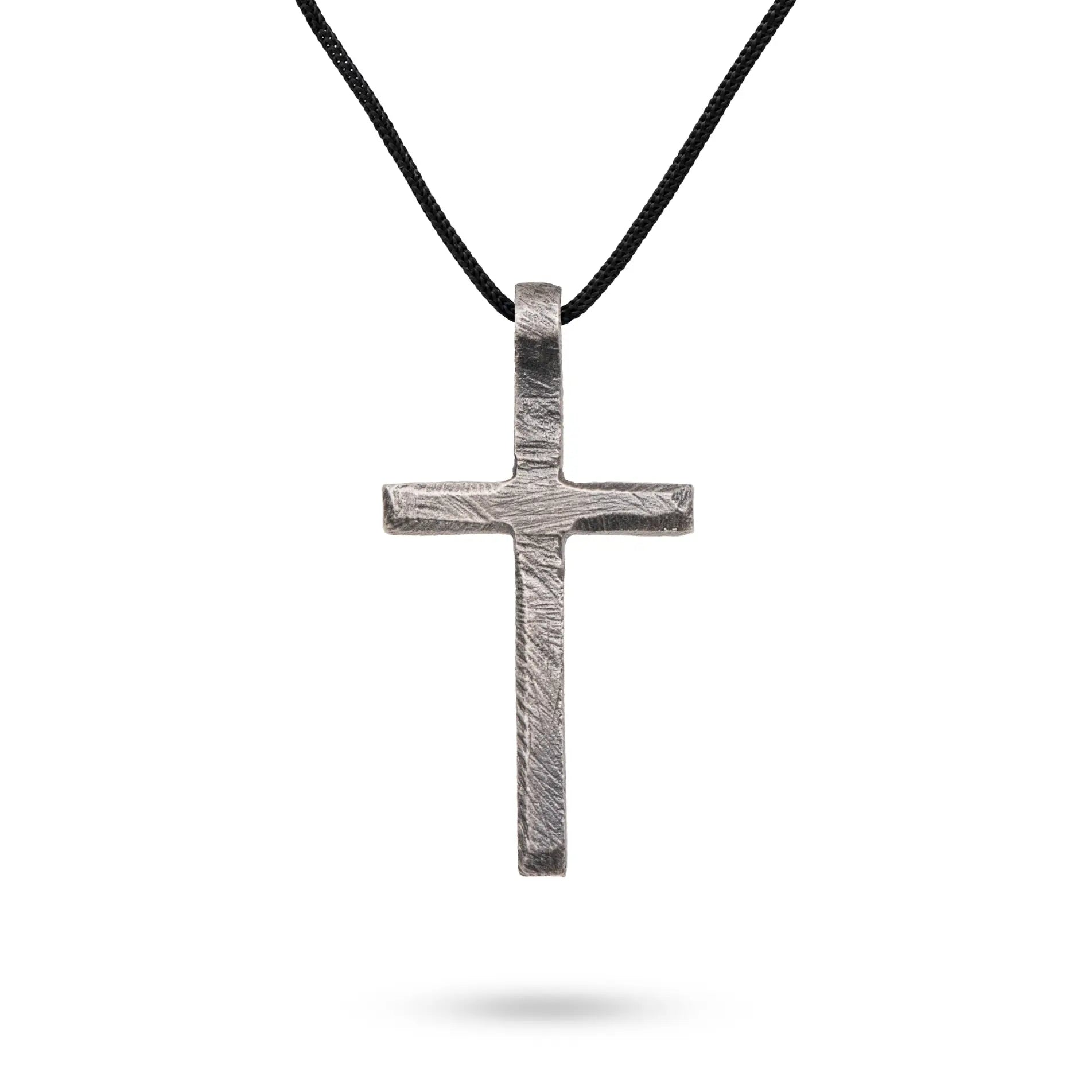 Cross Necklace Men Oxidized Silver, featuring a handcrafted oxidized silver cross pendant on a necklace.