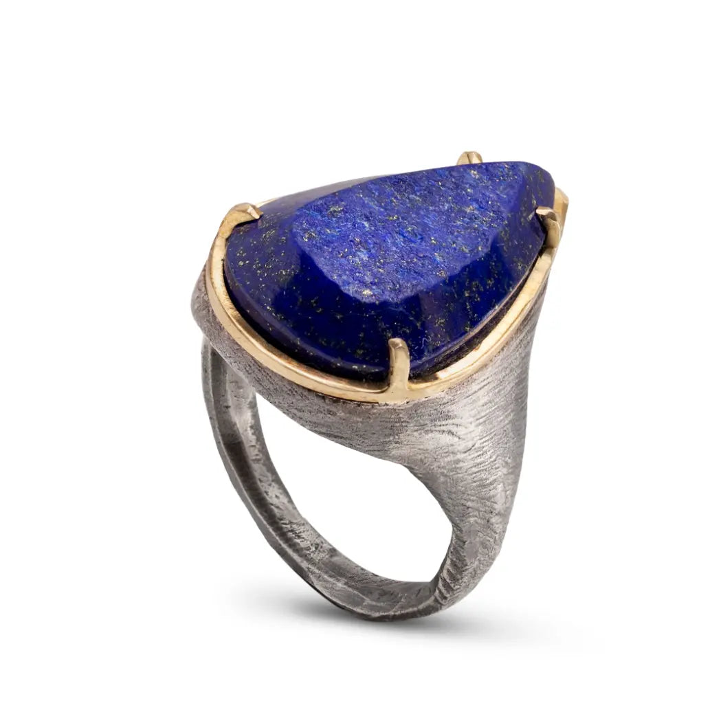 Lapis Lazuli Statement Ring In Silver And Gold