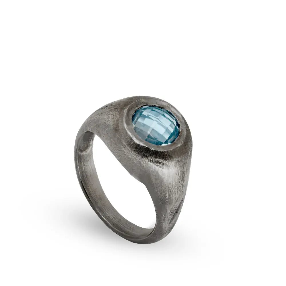 Blue Topaz Ring Oxidized Silver 925