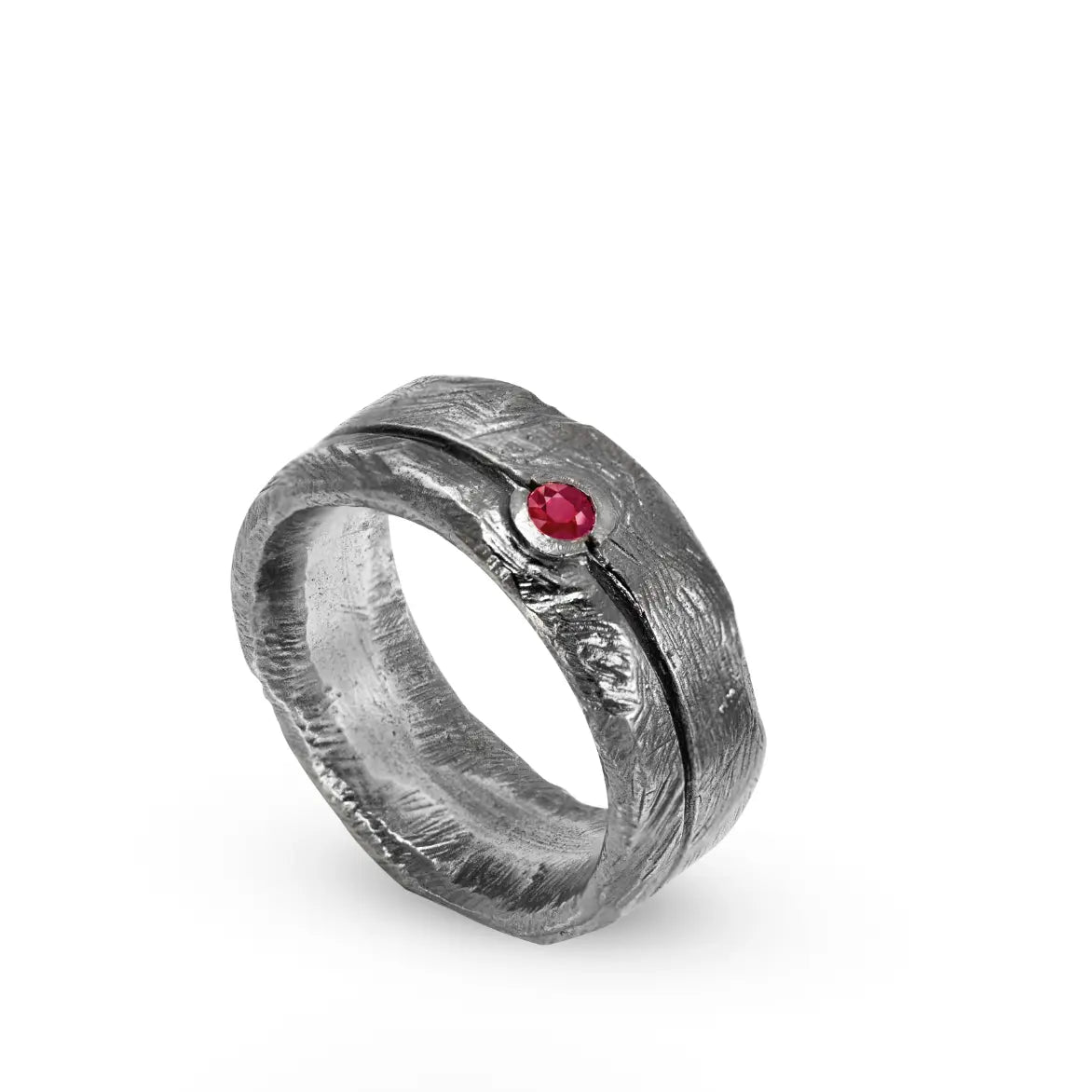 Ruby Band Ring Oxidized Sterling Silver