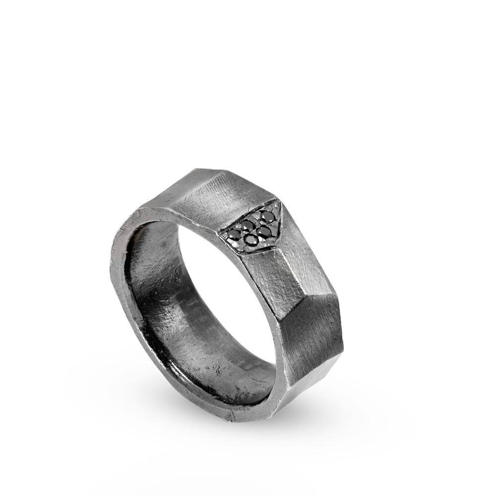 Δαχτυλίδι Μαύρα Διαμάντια Οξειδωμένο Ασήμι