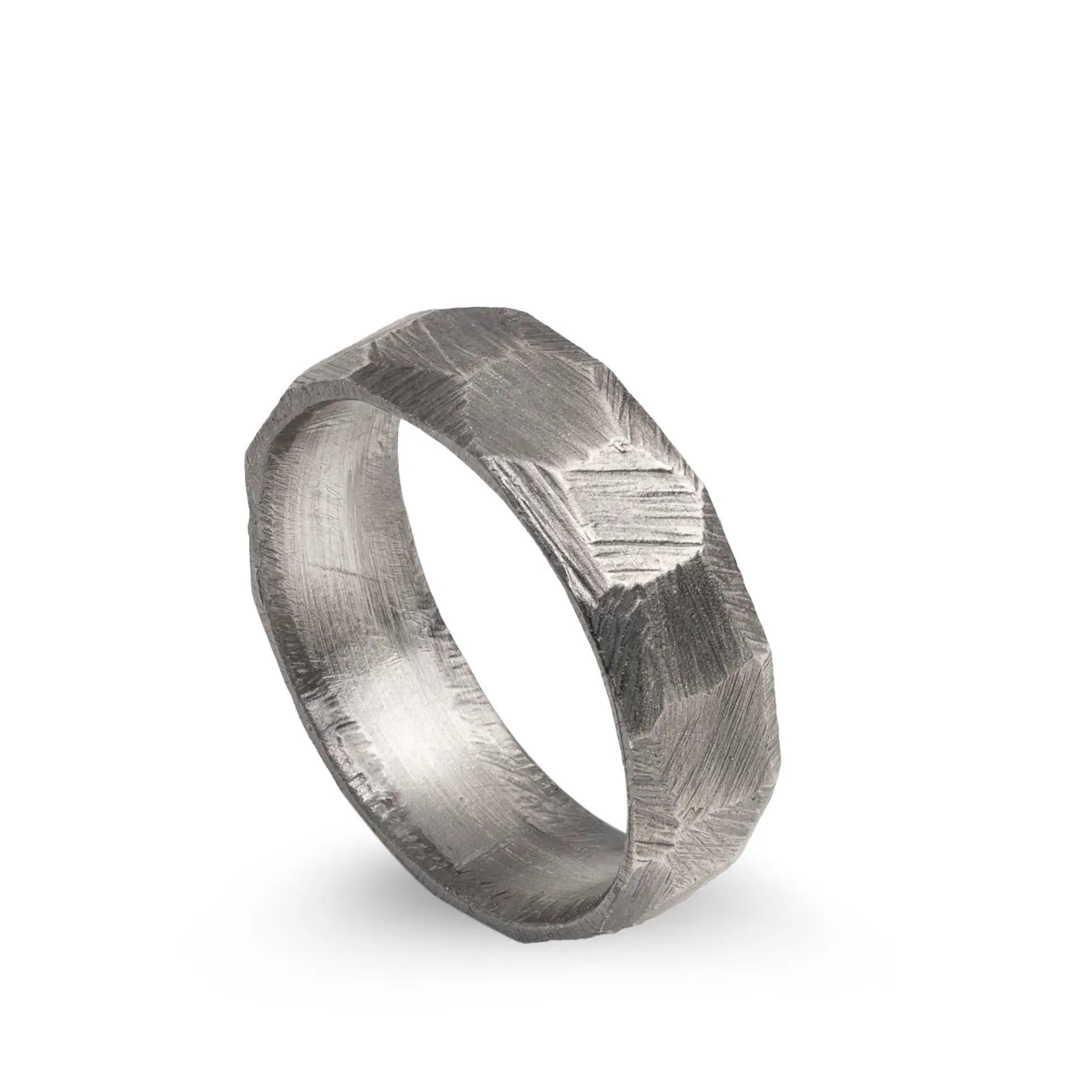 Faceted Ring Oxidized Silver
