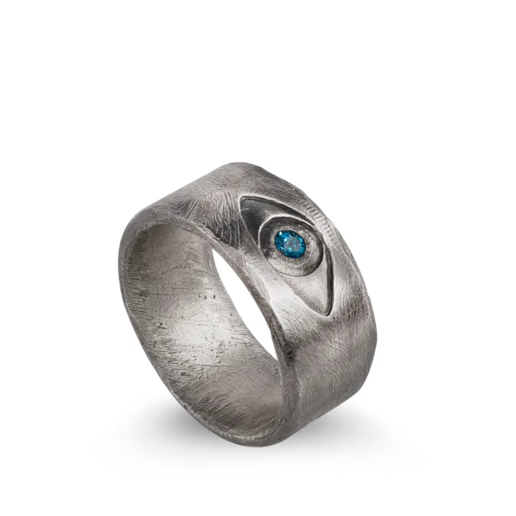 Evil Eye Ring - London Blue Topaz, Oxidized Sterling Silver