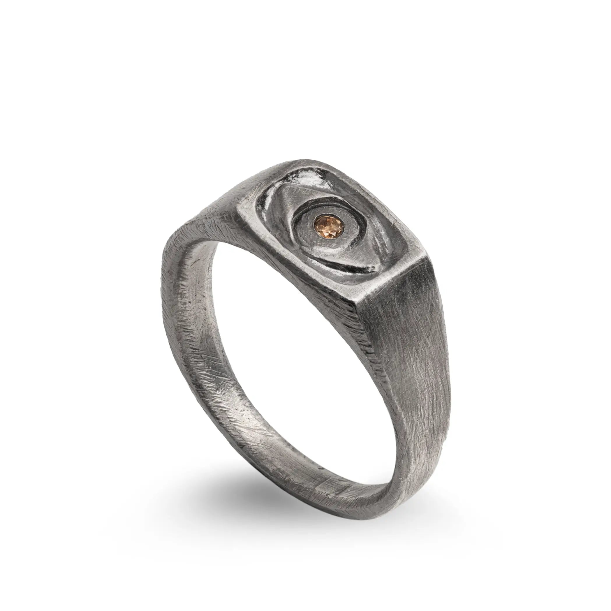 Brown Diamond Eye Ring Oxidized Silver