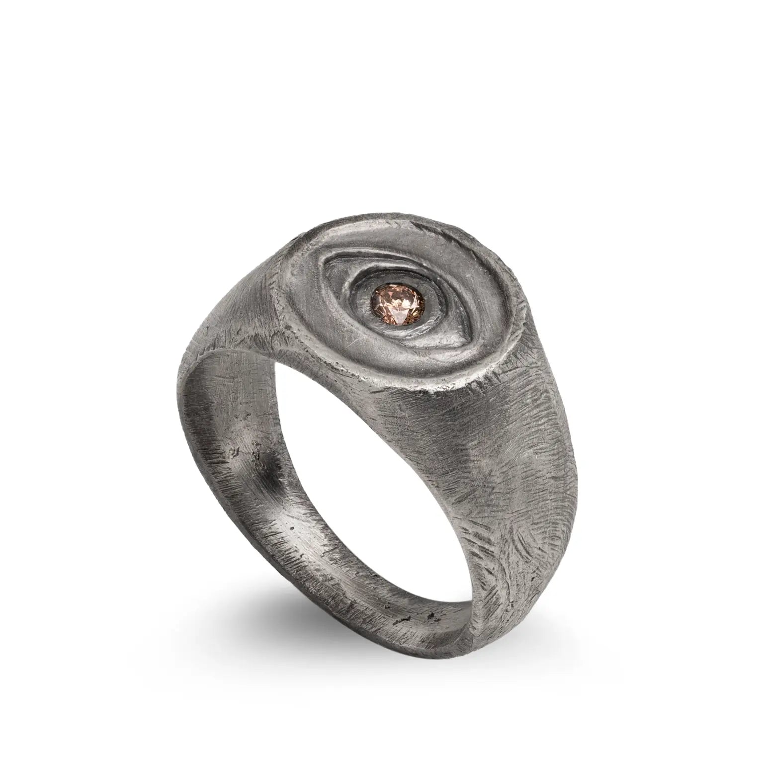Brown Diamond Eye Ring Oxidized Silver