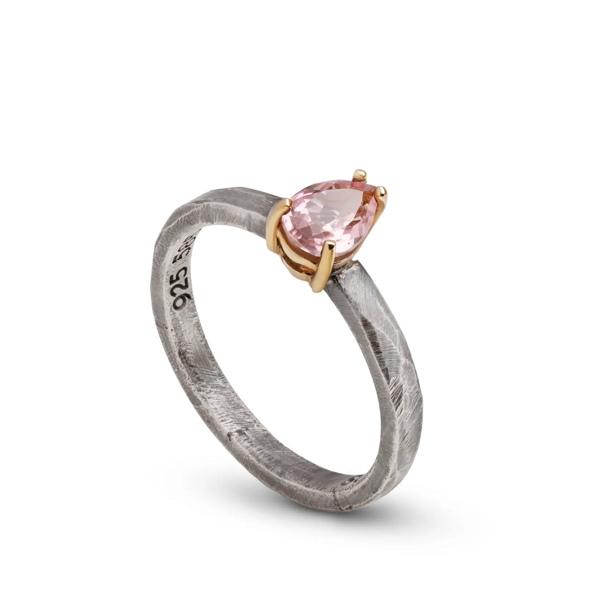 Pink Tourmaline Ring In Silver And Gold featuring a pear cut pink tourmaline set in silver and gold.