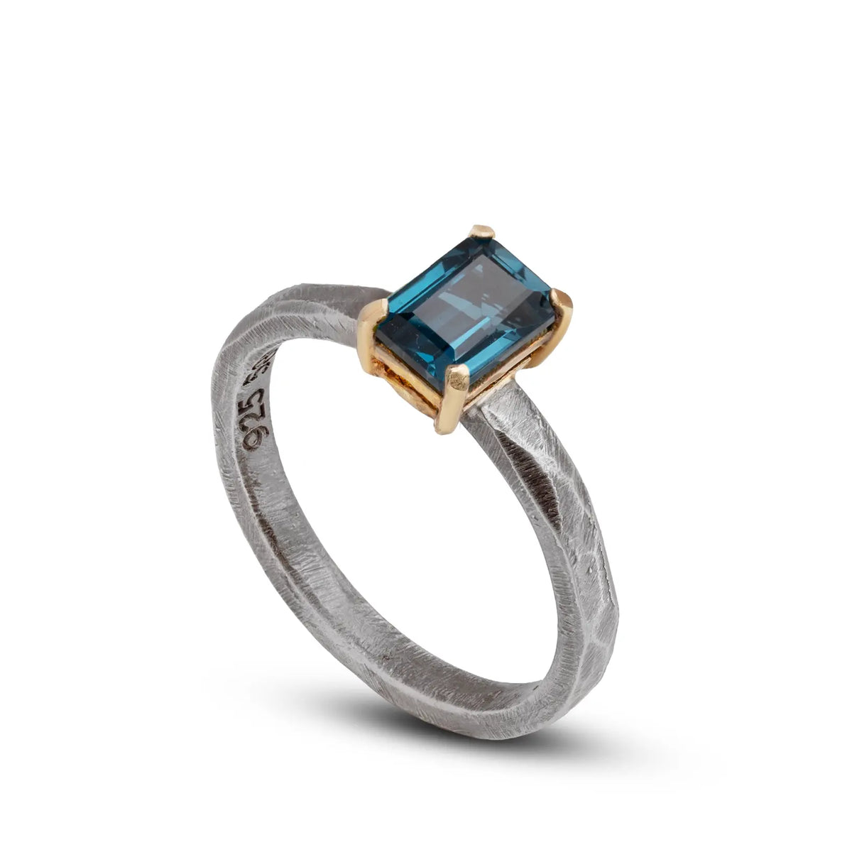 London Blue Topaz Ring In Silver And Gold Octagon Cut