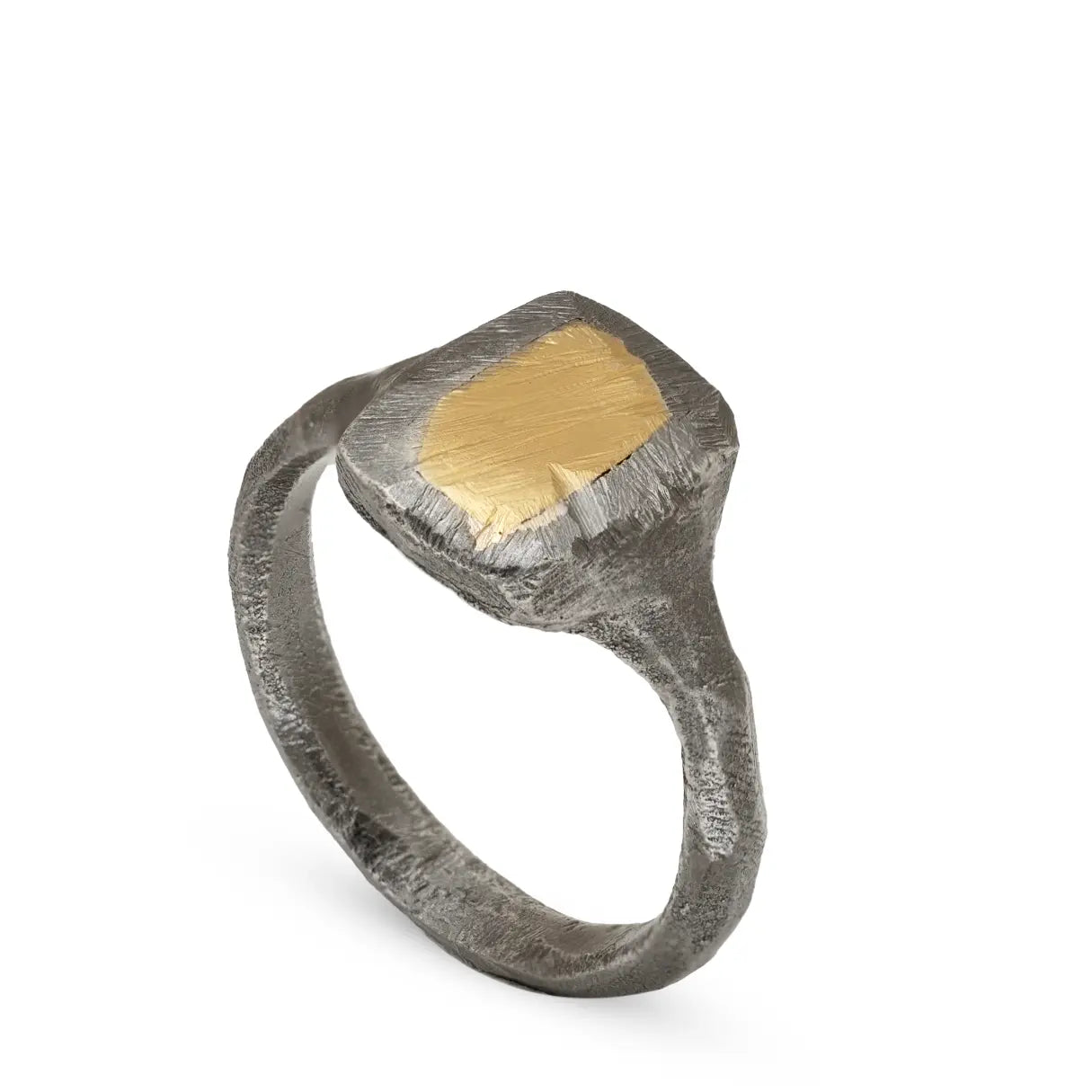 14K Gold and Oxidized Silver 925 Signet Ring