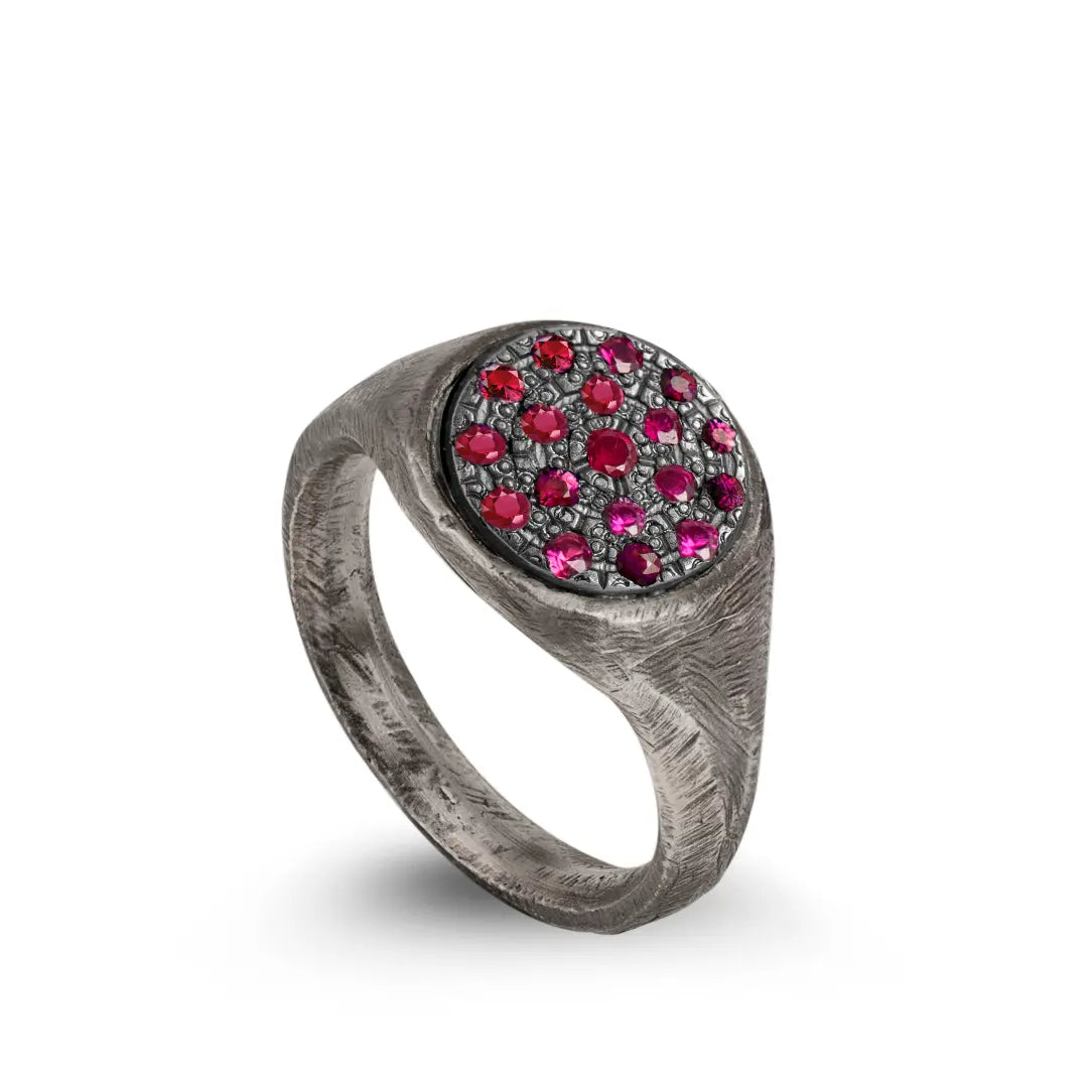 Signet Ring Oxidized Silver 925 Ruby