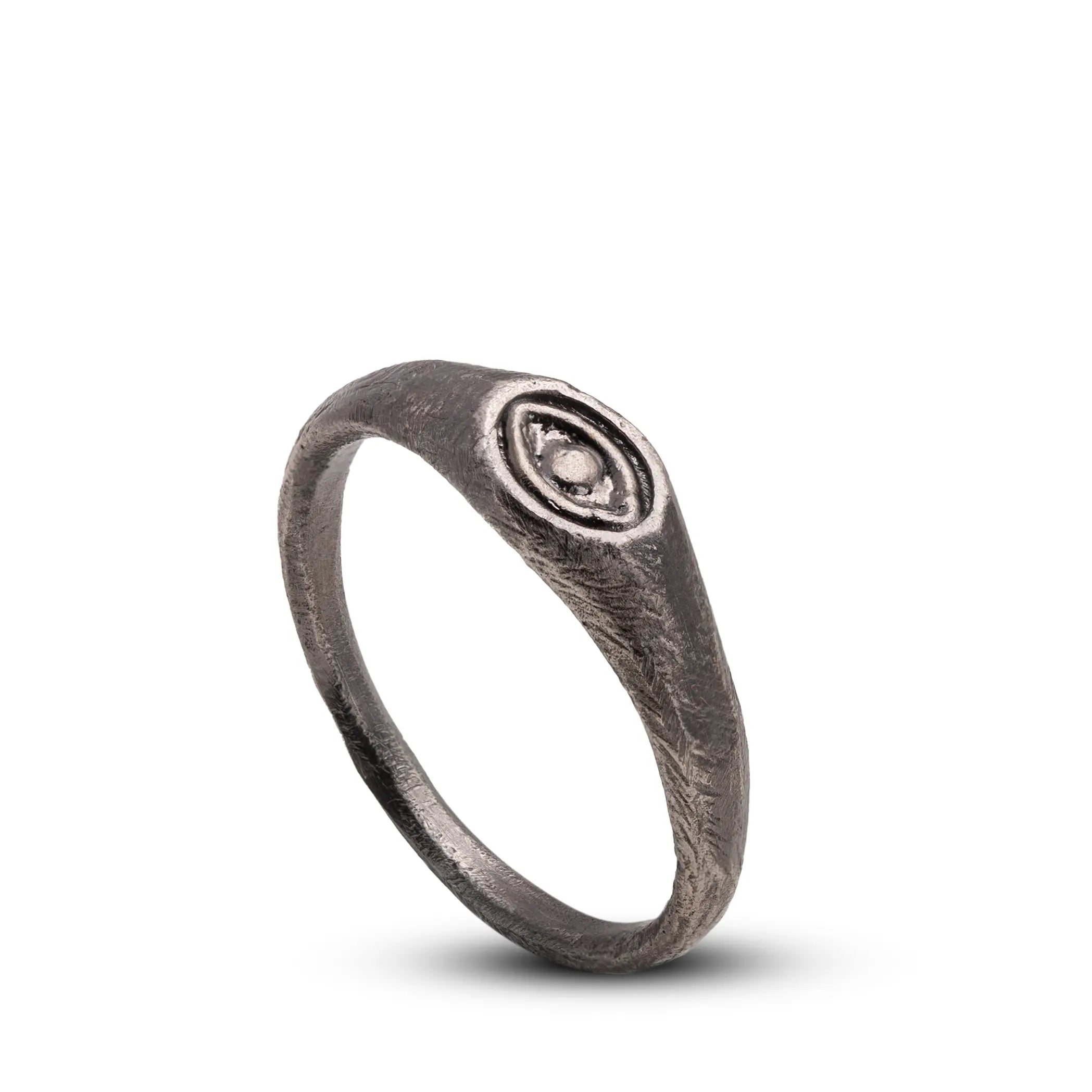 Evil Eye Ring Sterling Silver 925 with black oxidized finish and unique design, elegant statement piece.