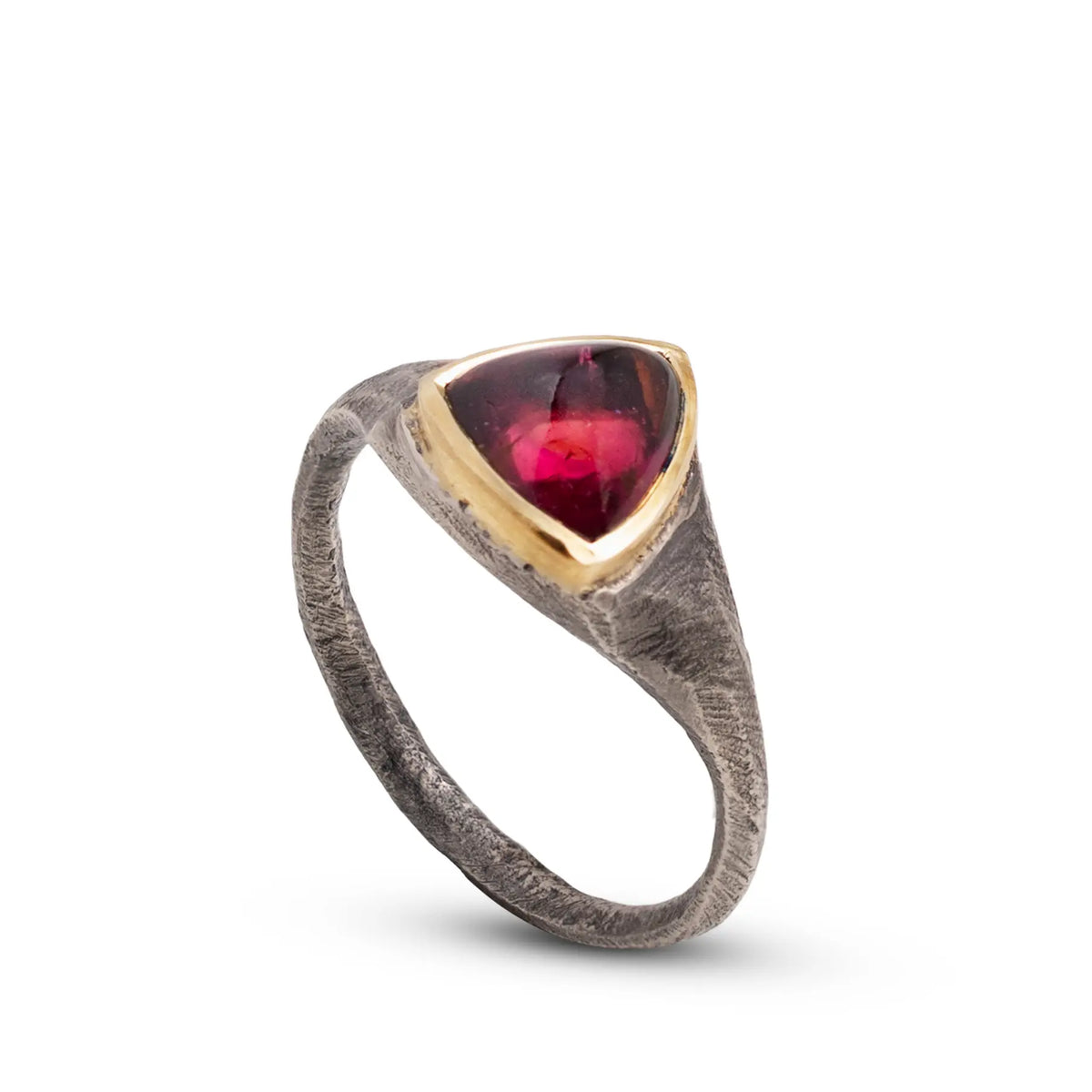 Tourmaline Ring In Silver And Gold Unique featuring a stunning triangular cut gem in silver and gold setting.