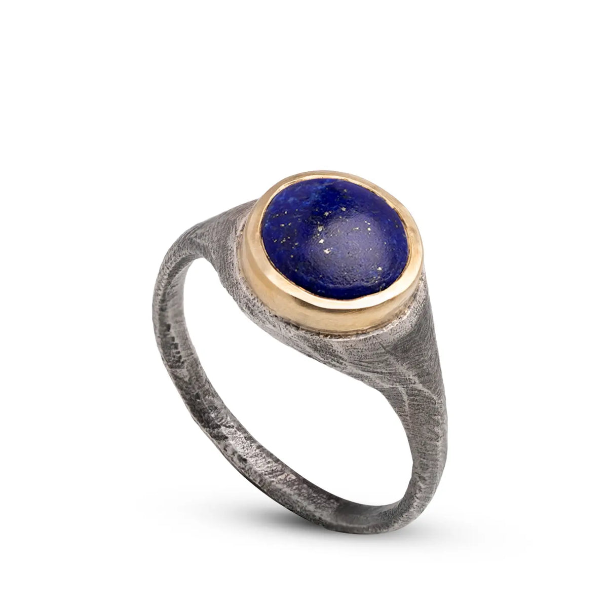 Unique Lapis Lazuli Ring In Silver And 14K Gold