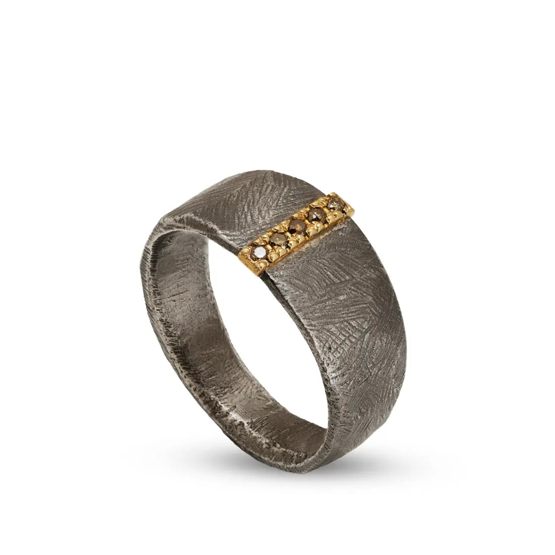 Band Ring 14K Gold Oxidized Silver 925