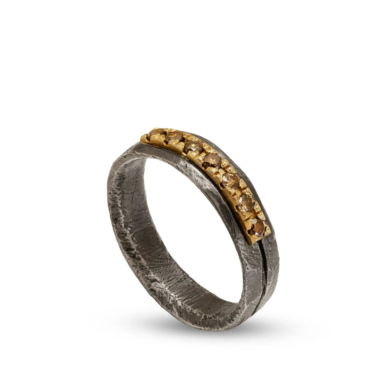 Brown Diamonds Band Ring 14K Gold and Silver 925