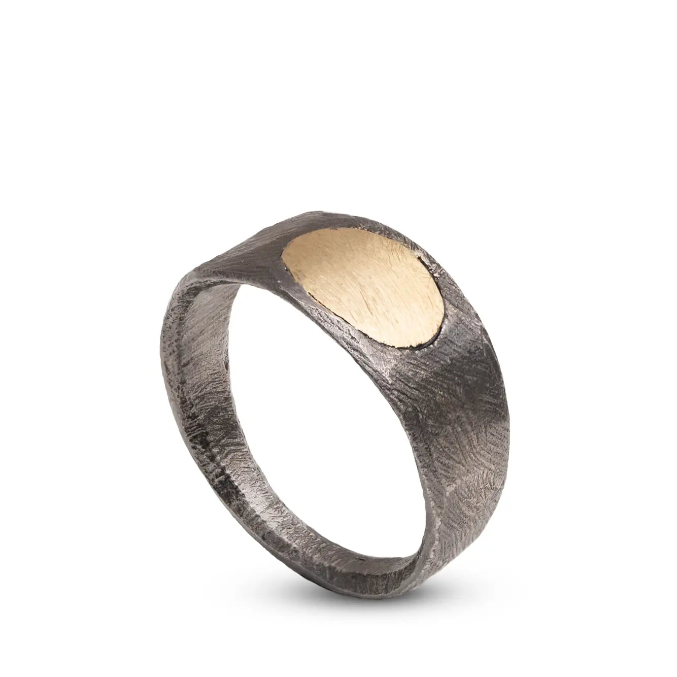 14K Gold Silver 925 Signet Oval Ring, handcrafted in brutalist style with rough texture, perfect men’s gift.