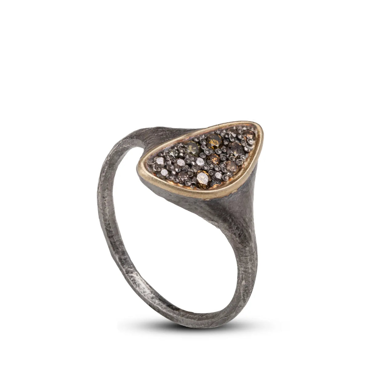 Triangle Brown Diamond Ring Silver and 14K Gold