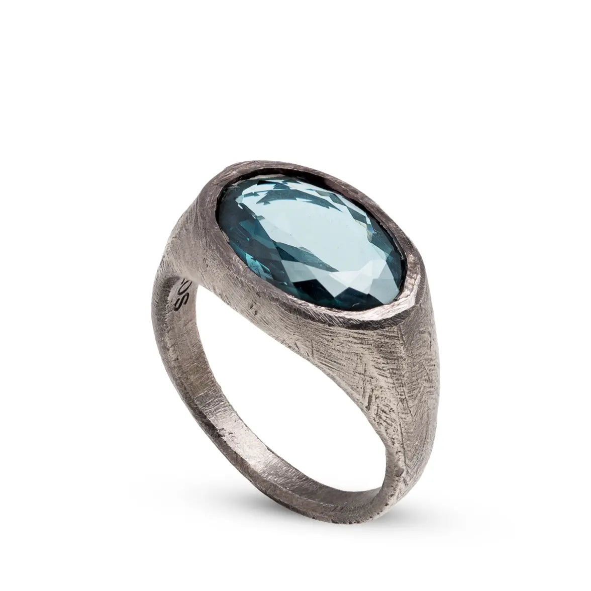 Μεγάλο Δαχτυλίδι Με London Blue Topaz Από Οξειδωμένο Ασήμι 925