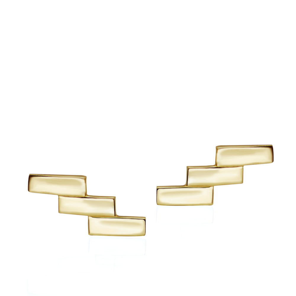Triple Bar Stud Earrings 14K Gold Kyklos Jewelry