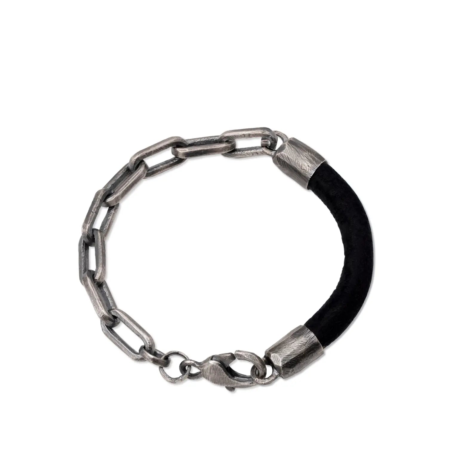 Men Leather Bracelet Oxidized Silver