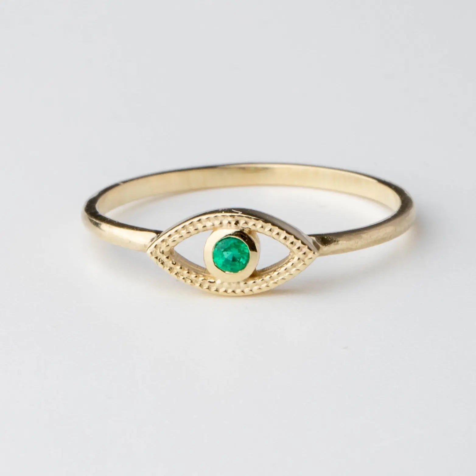 14K Gold Evil Eye Ring Emerald