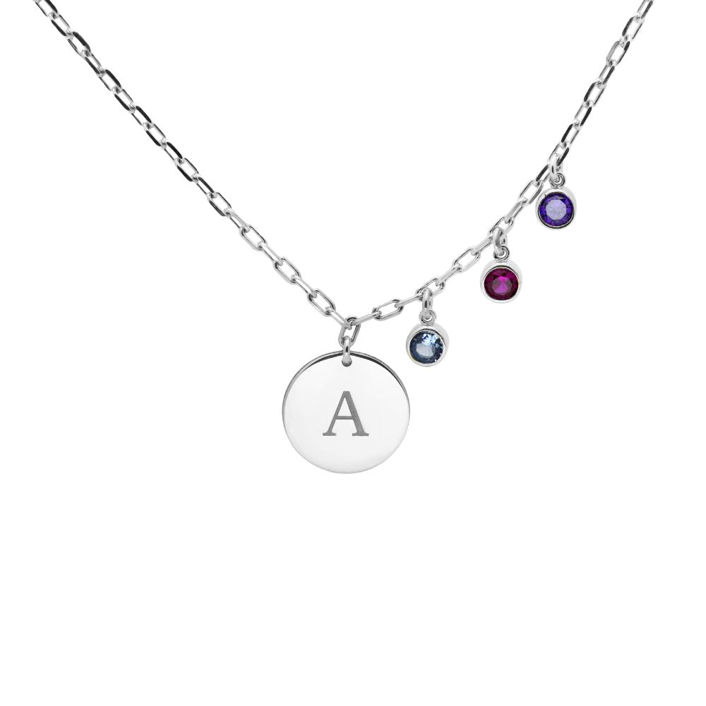Letter Birthstone Necklace Sterling Silver