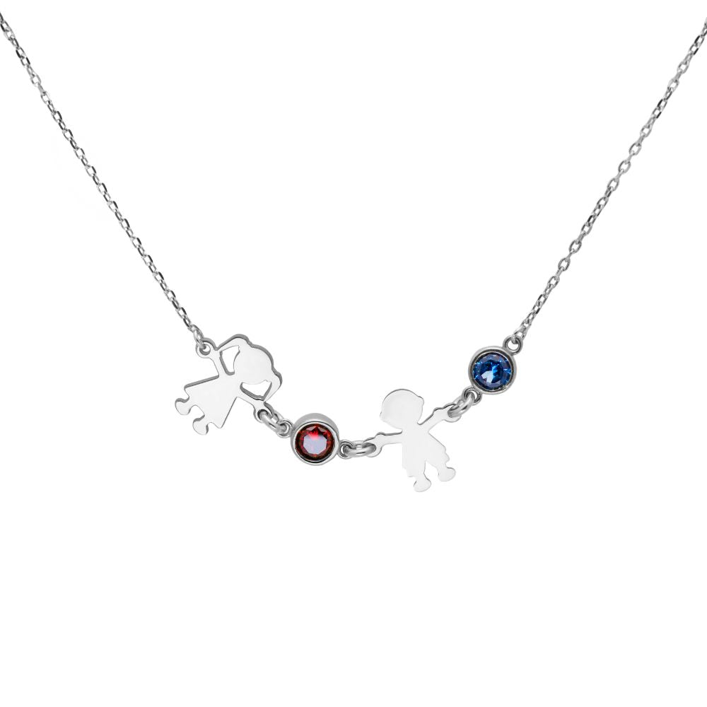 Family Kids Necklace with Birthstones Silver