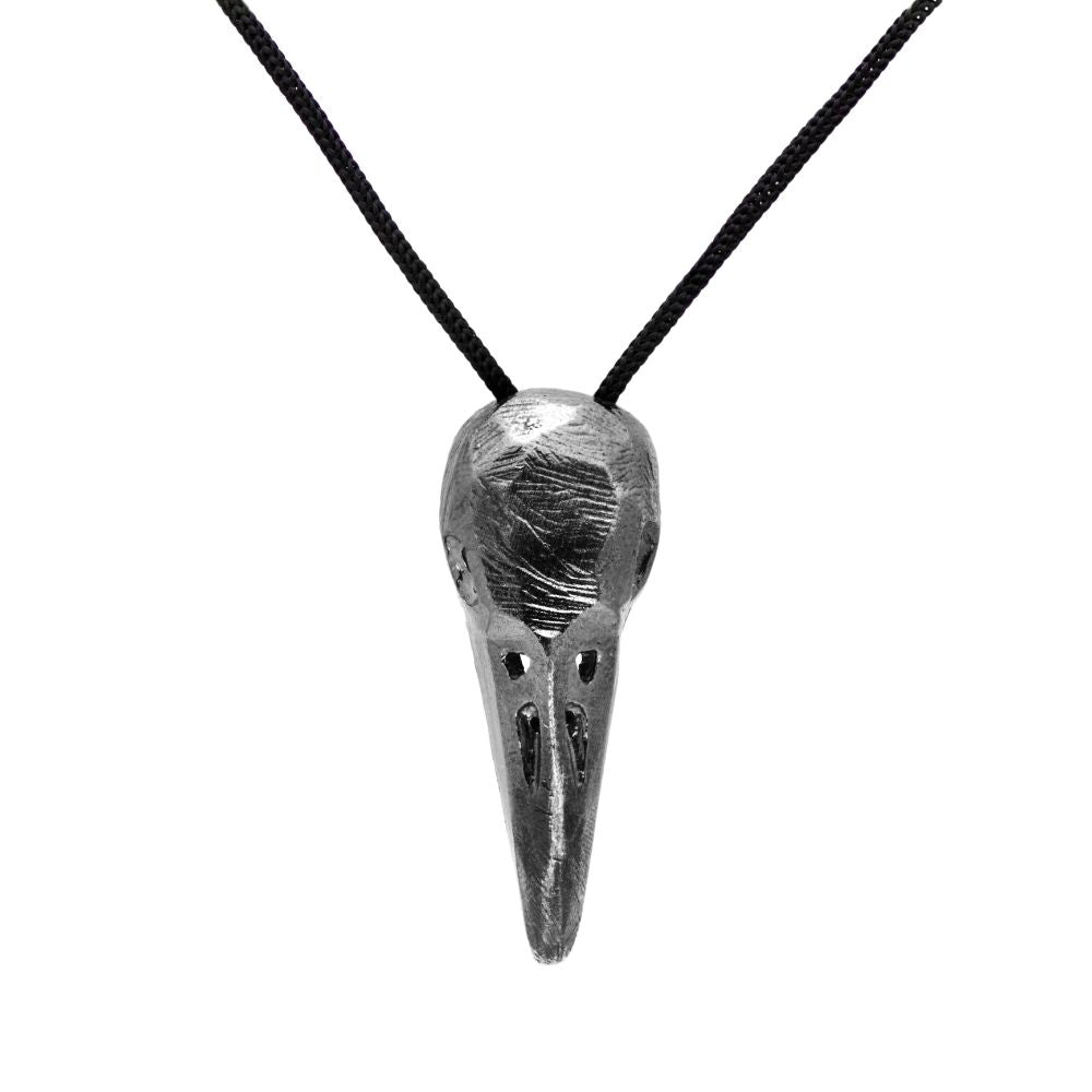 Raven Skull Necklace Oxidized Silver