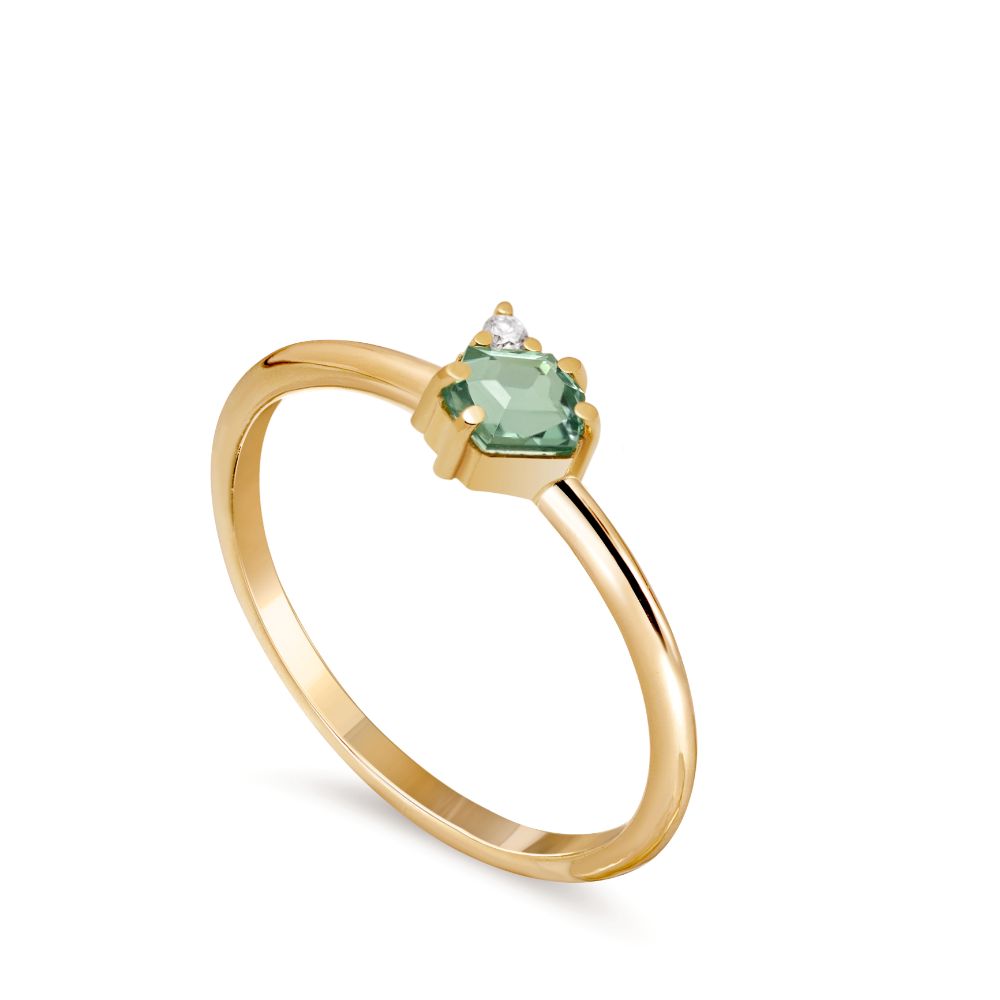 14K Green Tourmaline Diamond Ring