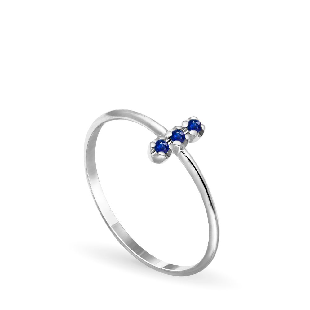 14K Gold Bar Ring 3 Blue Sapphires