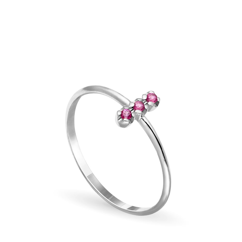 14K Gold Bar Ring 3 Pink Sapphires