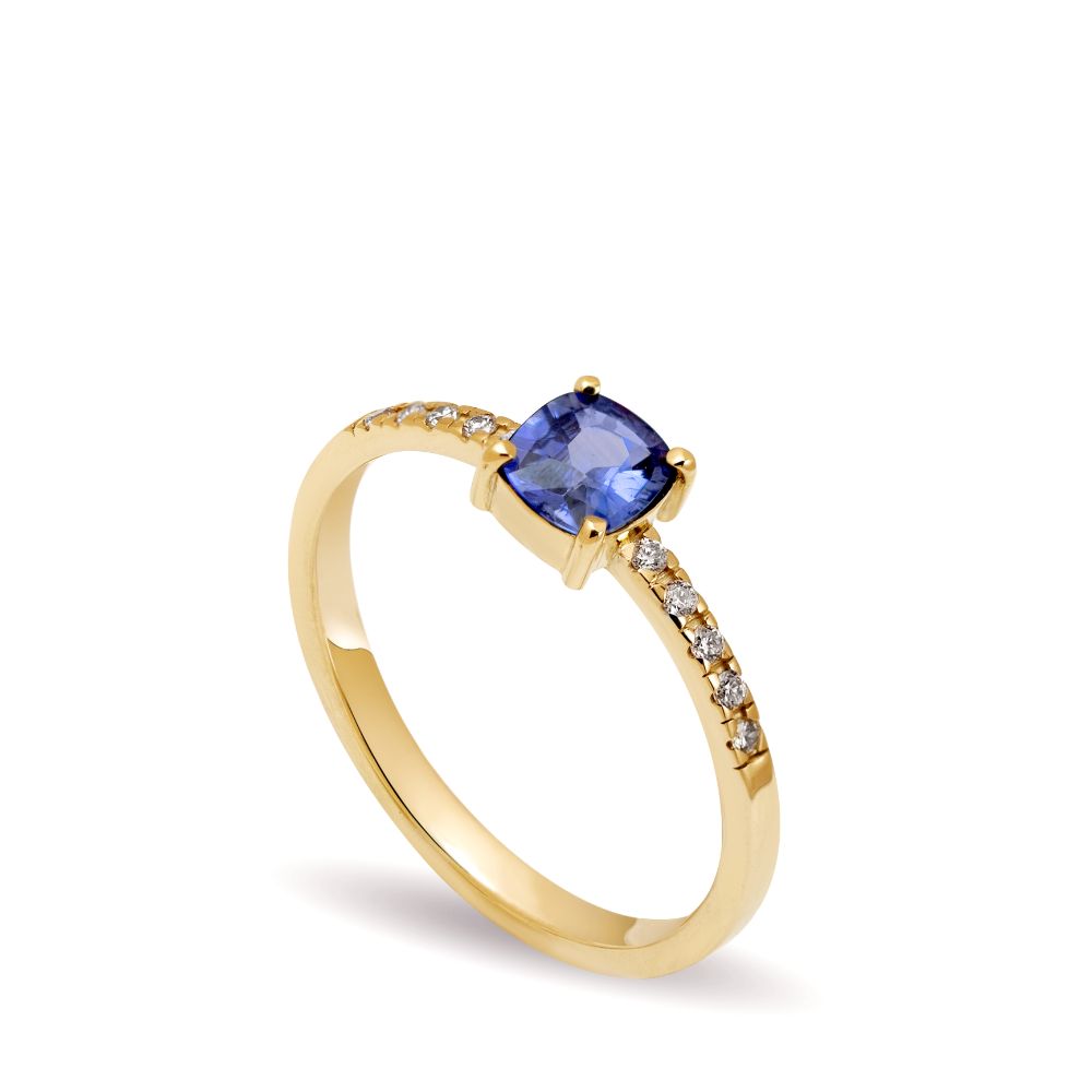 Engagement Ring Blue Sapphire Diamond 14K