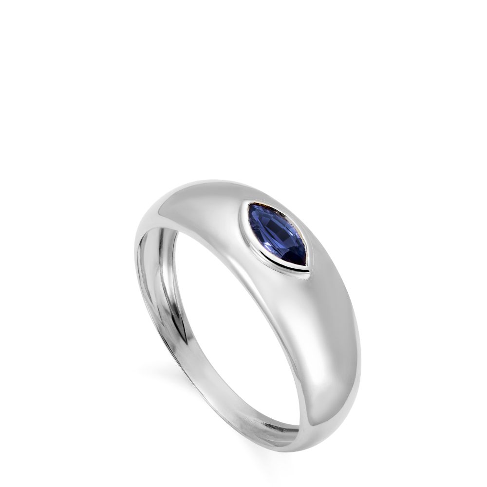 14K Gold Dome Blue Sapphire Ring