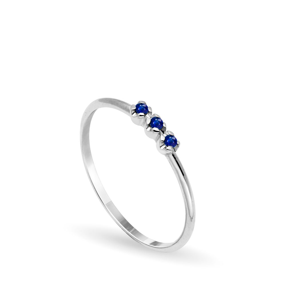 14K Gold 3 Blue Sapphire Ring