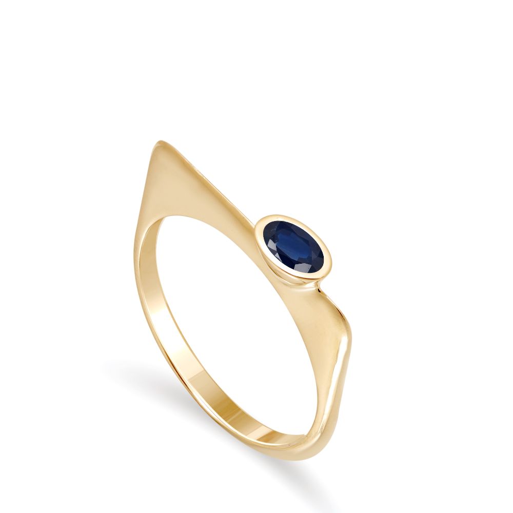 14K Gold Oval Blue Sapphire Ring Kyklos Jewelry