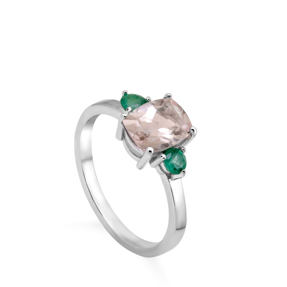 Morganite Emerald Ring 14K White Gold