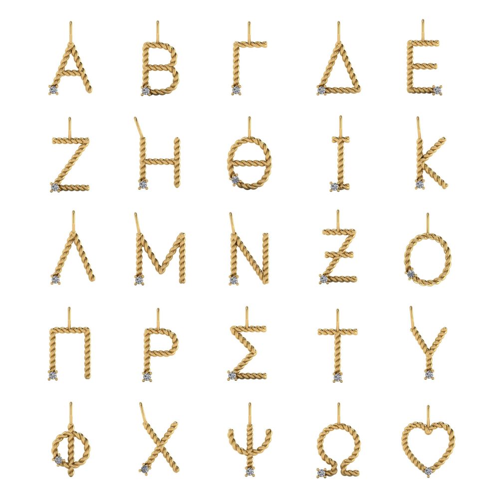Κολιέ Μονόγραμμα Ελληνικά με Διαμάντι Χρυσό 14Κ