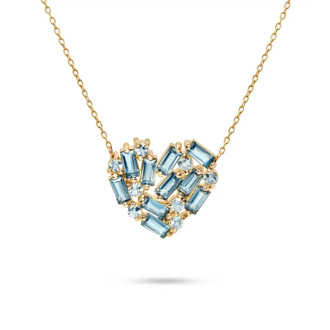 Blue Topaz and Aquamarine Heart Necklace 14K