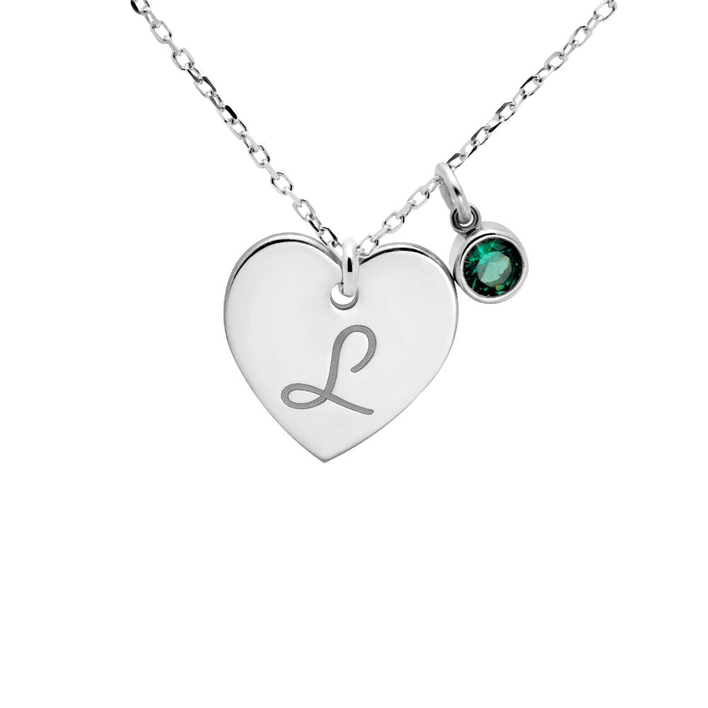 Birthstone Heart Necklace Silver