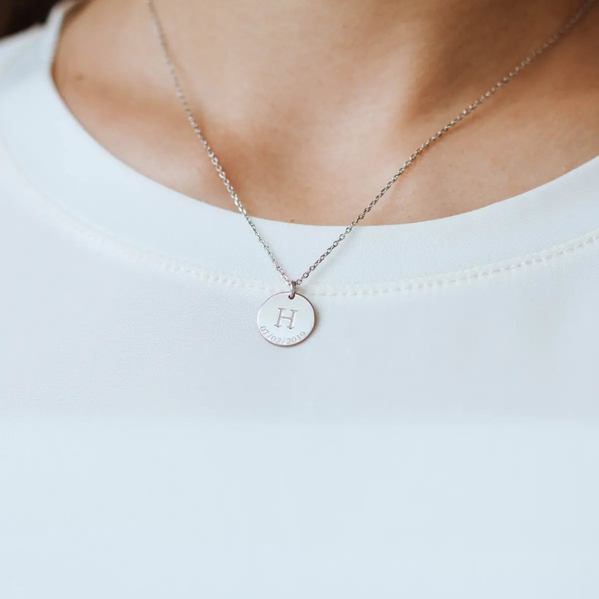 Small Coin Initial Necklace Sterling Silver