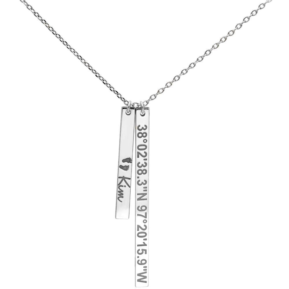 Custom Vertical Bar Necklace Silver