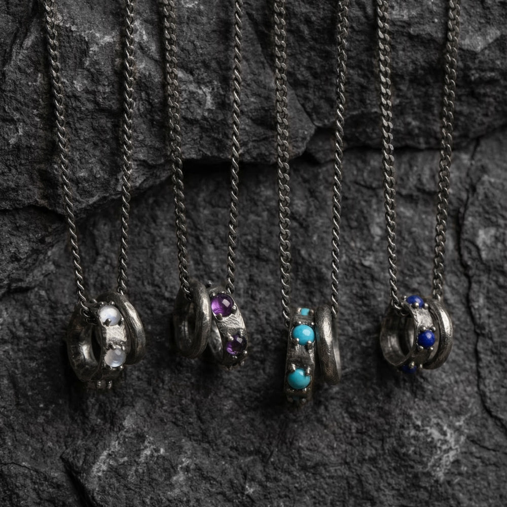 Κολιέ Κύκλοι Αμέθυστος Οξειδωμένο Ασήμι 925