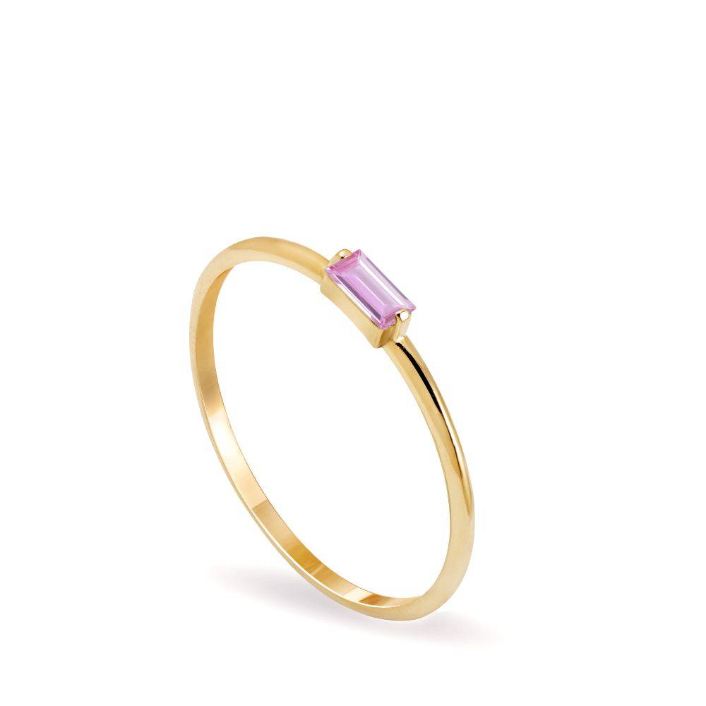Δαχτυλίδι Χρυσό 14Κ Ροζ Ζαφείρι Baguette