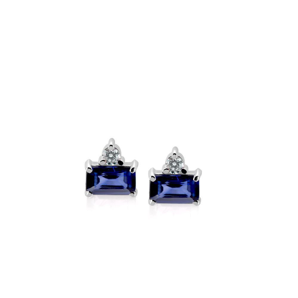 Sapphire Diamond Stud Earrings Baguette Cut