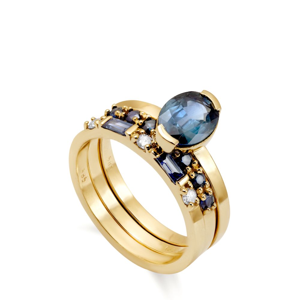 Engagement Ring Set Blue Sapphire Diamond