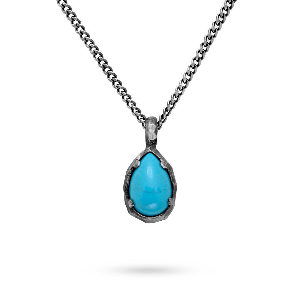 Turquoise Teardrop Necklace Oxidized Silver 925
