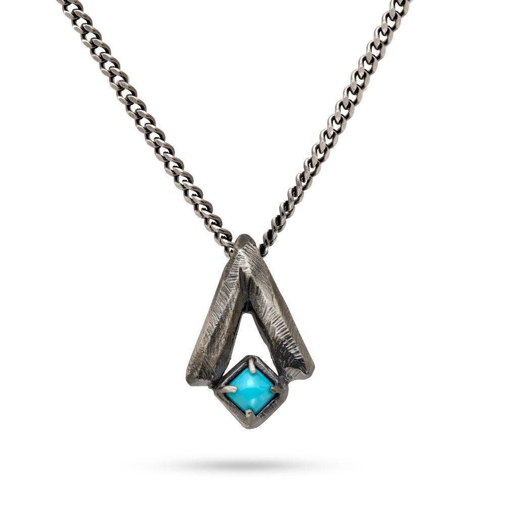 V Turquoise Necklace Oxidized Silver 925
