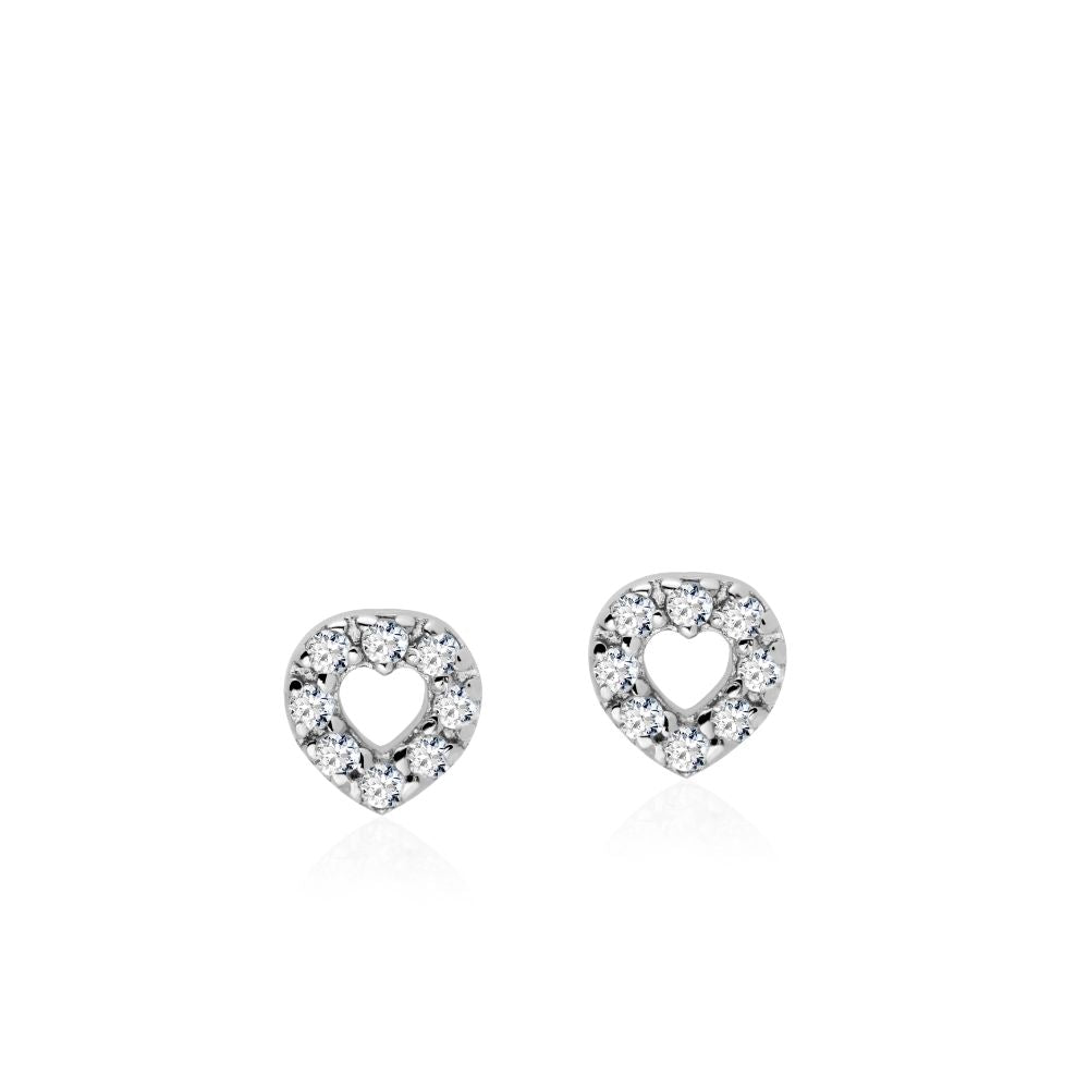 Small Diamond Heart Stud Earrings 14K Gold-20071